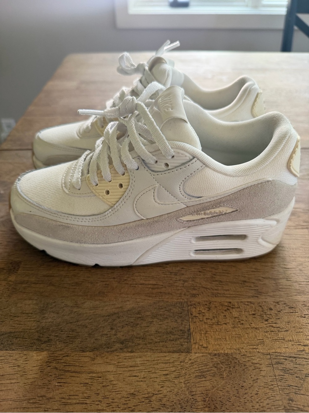 Nike Air Max 90 Women's Athletic Shoes in Cream, White and Light Gray Platform